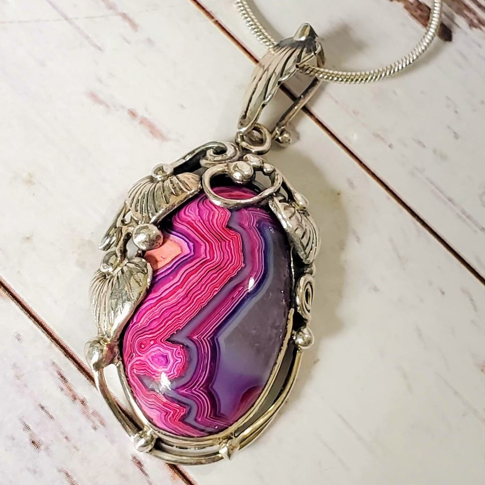 SOLD Pink & Purple Laguna Lace Sterling Pendant - Picture 5 of 5